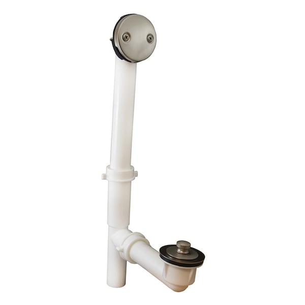 Jones Stephens Brushed Nickel Two-Hole Friction Lift Bath Waste Kit, Tubular Full Kit, White Plastic P3751BN - main
